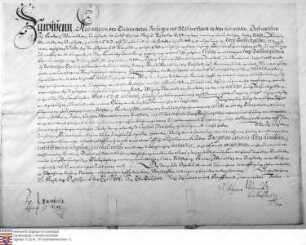 Vertrag zwischen Wilhelm Wambold und Friedrich Wambold wegen 2000 Gulden bei Johann Casimir Wambold zu Weinheim auf Weihnachten mit 1000 Gulden zu...