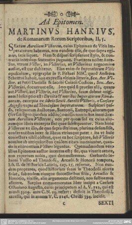 Ad Epitomen. Martinus Hankius, de Romanorum Rerum Scriptoribus, II, 5