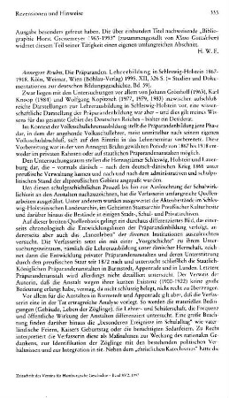 Bruhn, Annegret :: Die Präparanden, Lehrerbildung in Schleswig-Holstein 1867-1918, (Studien und Dokumentationen zur deutschen Bildungsgeschichte, 59) : Köln u.a., Böhlau, 1995
