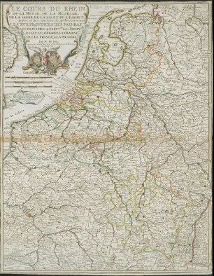 Le Cours Du Rhein, De La Meuse, De La Moselle, De La Sarre, De La Lis, et De l'Escaut : Deßus et aux environs des quelles Se trouvent Les XVII. Provinces des Pais-Bas, les Êtats Des 4. Electrs. sur le Rhein, LAlsace, La Lorraine, La Champagne, L'Isle de France, et la Picardie
