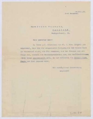 Schreiben an Ernst Wasmuth, Berlin (Briefentwurf)