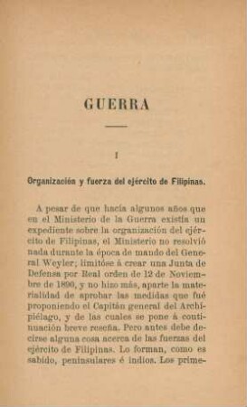 I. Organización y fuerza del ejército de Filipinas