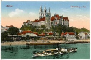 Meißen. Burgberg mit Elbe, Dampfer Wettin