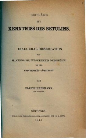 Beiträge zur Kenntniss des Betulins : Inaug. Diss.