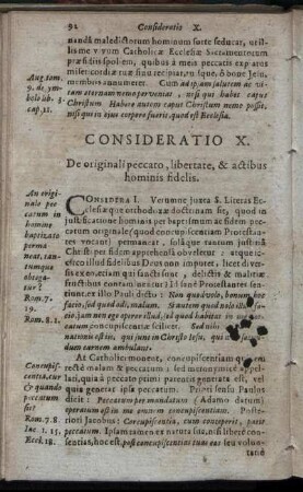 Consideratio X. De originali peccato, libertate, & actibus hominis fidelis.