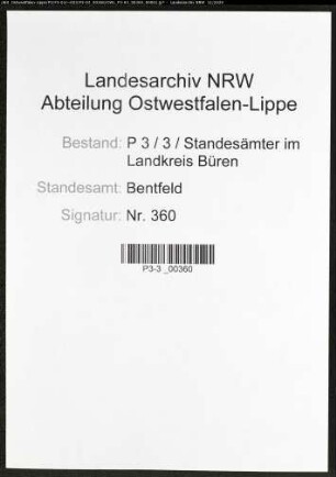 Sterberegister Standesamt Bentfeld
