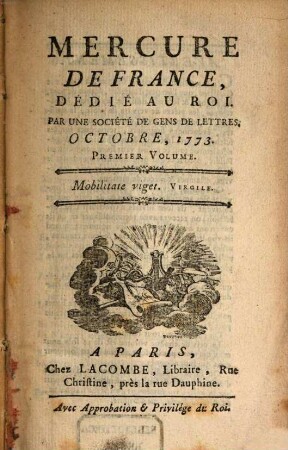 Mercure de France. 1773, 10, Vol. 1