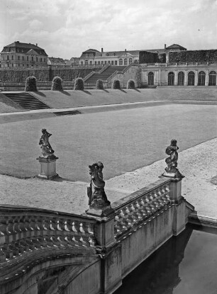 Heidenau-Groß-Sedlitz, Park, Stille Musik, dahinter: Neues Schloss, Obere und Untere Orangerie