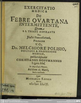 Exercitatio medica de febre quartana