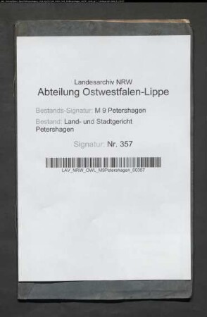 Teilungrezeß des Großen oder Hüte - Schmiedebruchs zu Vorburg - Schlüsselburg
