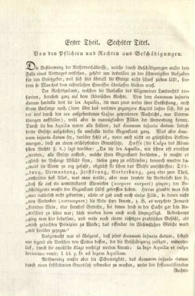 Erster Theil. Sechster Titel. Von den Pflichten und Rechten aus Beschädigungen