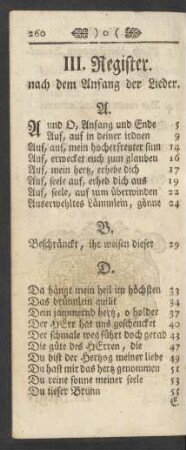 III. Register. nach dem Anfang der Lieder.