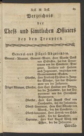 Verzeichnis der Chefs und sämtlichen Officiers bey den Trouppen