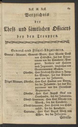 Verzeichnis der Chefs und sämtlichen Officiers bey den Trouppen