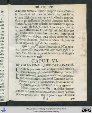 Caput VI. De Causa Finali Juris Patronatus.