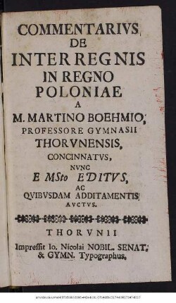Commentarivs De Interregnis In Regno Poloniae