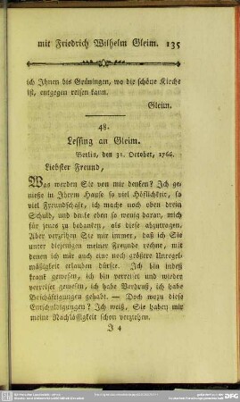 48. Lessing an Gleim. Berlin, den 31. October 1766