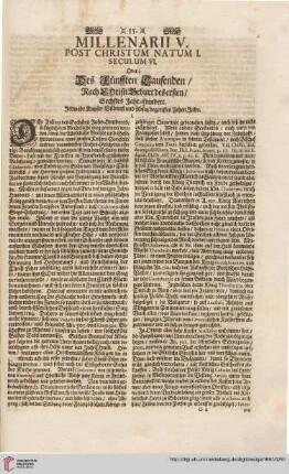 Millenarii V. post Christum natum I. Seculum VI.