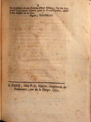 Extrait Des Registres De Parlement. Du vingt-neuf Juillet mil sept cent cinquante-deux