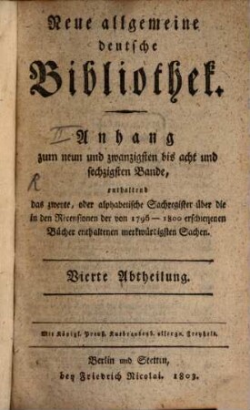 Neue allgemeine deutsche Bibliothek. 29/68,4. 1796/1800