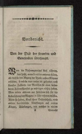 Vorbericht. Von der Diät der Kranken und Genesenden überhaupt.