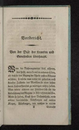 Vorbericht. Von der Diät der Kranken und Genesenden überhaupt.