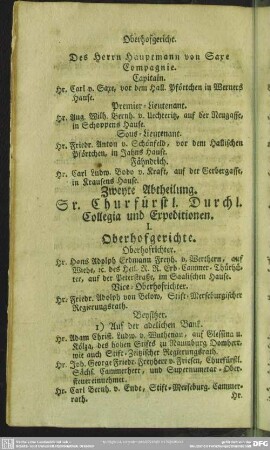 Zweyte Abtheilung. Von Sr. Churfürstlichen Durchl. Collegiis und Expeditionen