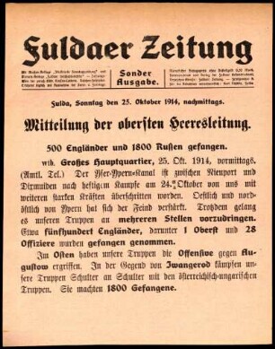 Erste Ausgabe vom Sonntag, den 25. Oktober 1914.