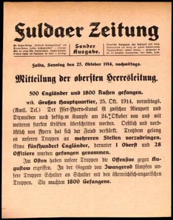 Erste Ausgabe vom Sonntag, den 25. Oktober 1914.