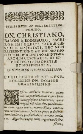 Perillustri ... Dn. Christiano Baroni a Boineburg ...