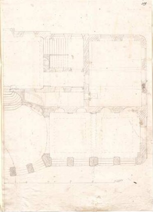 Pedetti, Peter Moritz (Maurizio); Pfünz bei Eichstätt; Schloss (Codex Aureatinus) - Variante - Alte Schlosserhaltung (Teilgrundriss)