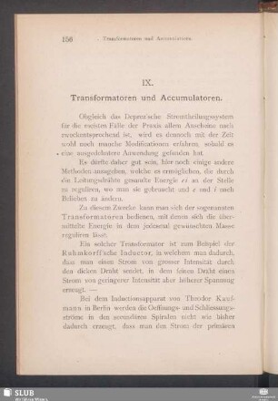 IX. Transformatoren und Accumulatoren