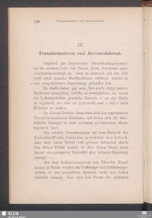 IX. Transformatoren und Accumulatoren