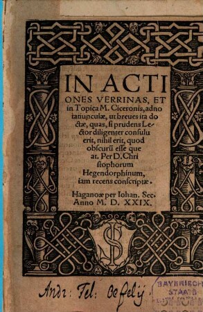 In Actiones Verrinas et in Topica Ciceronis adnotatiunculae