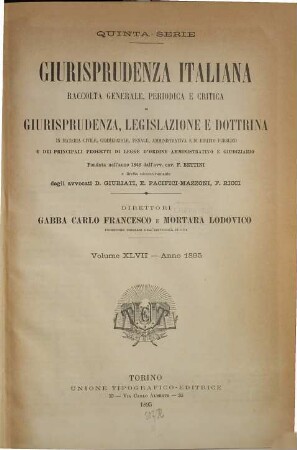 Giurisprudenza italiana. 47 = Ser. 5. 1895