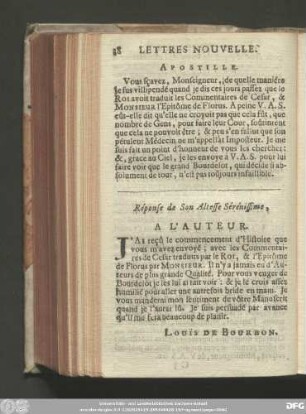 Réponse de Son Altesse Sérénissime, A L'Auteur.