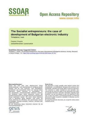 The Socialist entrepreneurs: the case of development of Bulgarian electronic industry