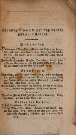 Hof- und Staats- Handbuch des Königreichs Westphalen. 1811