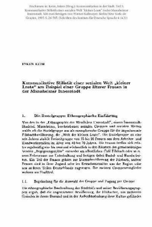 Kommunikative Stilistik einer sozialen Welt "kleiner Leute" am Beispiel einer Gruppe älterer Frauen in der Mannheimer Innenstadt