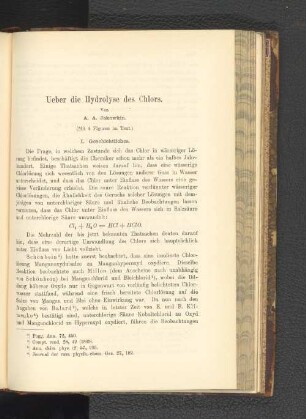 Ueber die Hydrolyse des Chlors