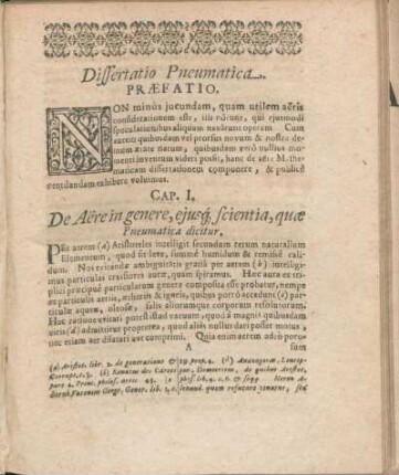 Dissertatio Pneumatica. Præfatio.