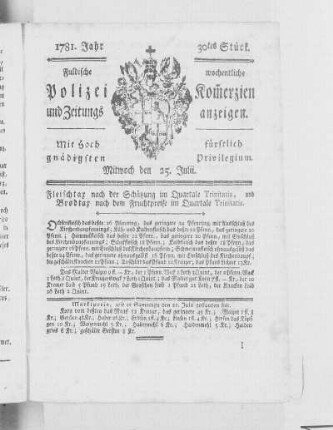 30tes Stück., Ausgabe vom 25. Juli 1781