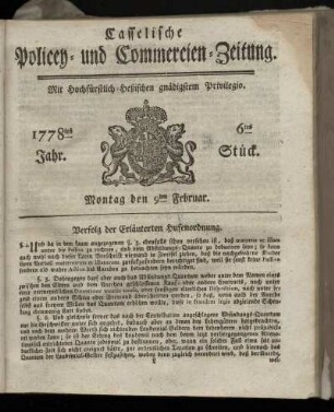 6tes Stueck, Montag den 9ten Februar. 1778