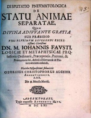 Disp. pneumatolog. de statu animae separatae