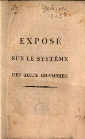 Exposé sur le systême des deux chambres