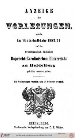 Wintersemester 1852/1853