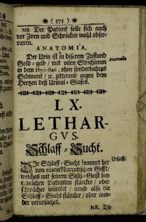 LX. Lethargus. Schlaff-Sucht. - LXI. Impotentia Virilis. Manheits-Verlurst, Untauglichkeit.
