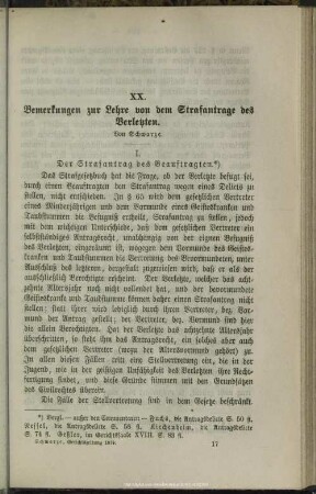 XX. Bemerkungen zur Lehre von dem Strafantrage des Verletzten