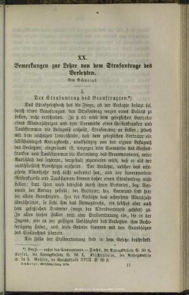 XX. Bemerkungen zur Lehre von dem Strafantrage des Verletzten