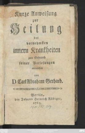 Kurze Anweisung zur Heilung der vornehmsten innern Krankheiten